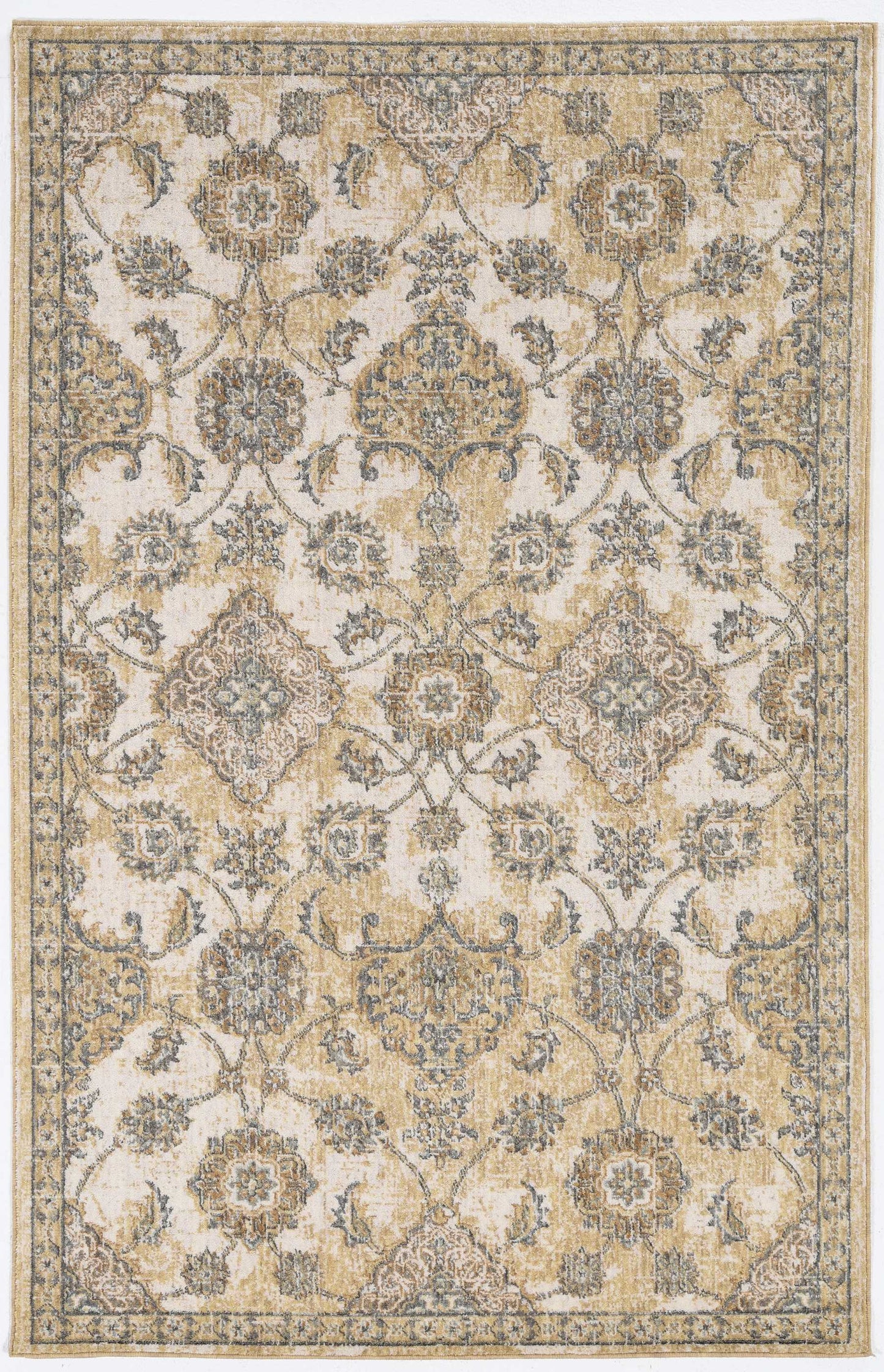 2' X 3' Ivory Wool Floral Vines Area Rug