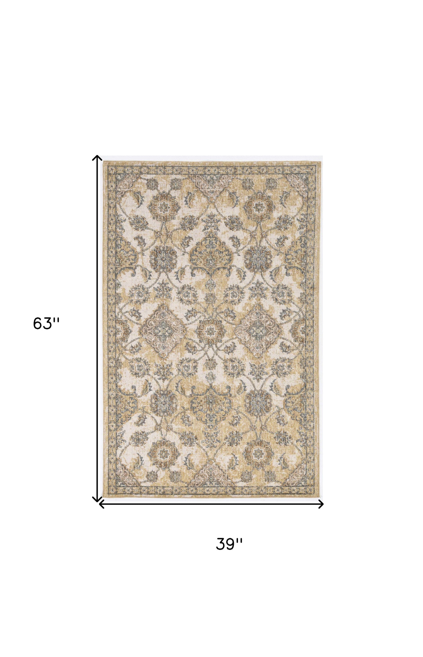 2' X 3' Ivory Wool Floral Vines Area Rug