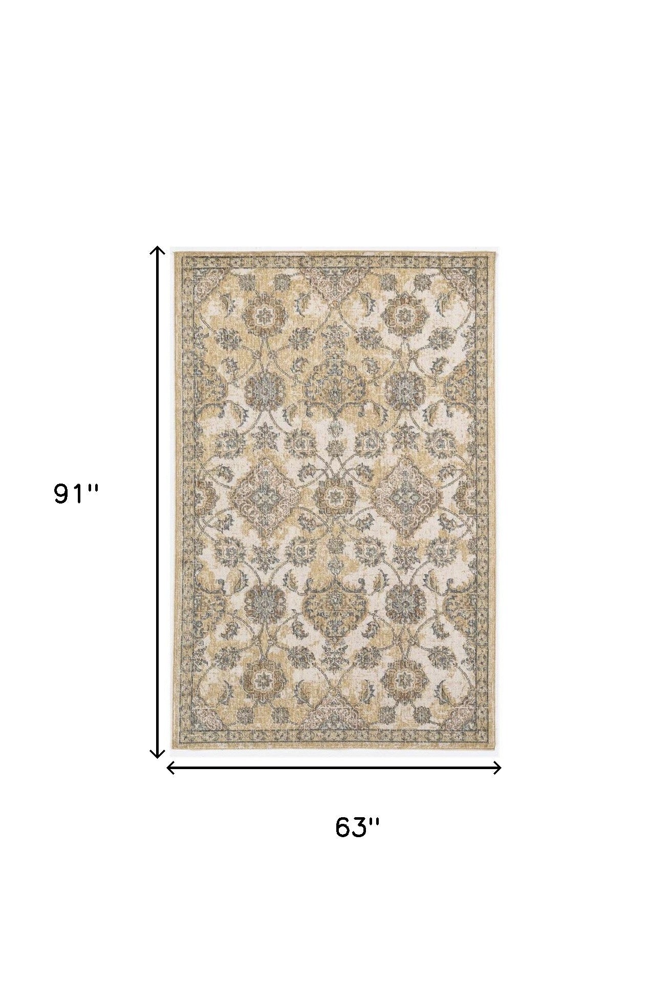 2' X 3' Ivory Wool Floral Vines Area Rug