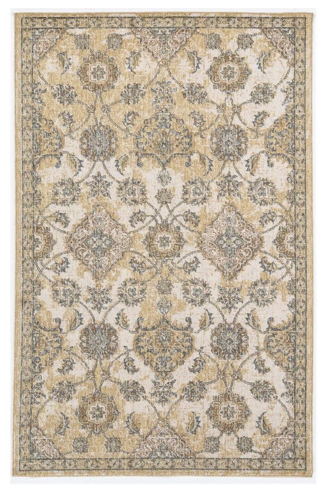 7' Ivory Beige And Gray Wool Floral Medallion Runner Rug