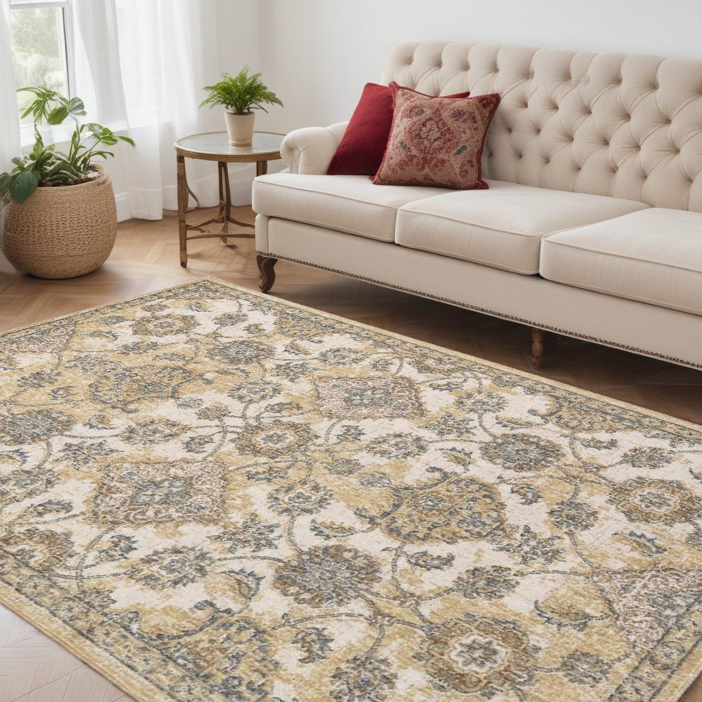 2' X 3' Ivory Wool Floral Vines Area Rug