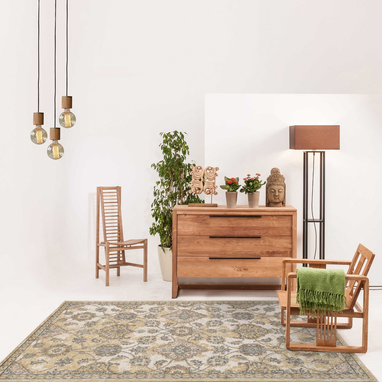 2' X 3' Ivory Wool Floral Vines Area Rug