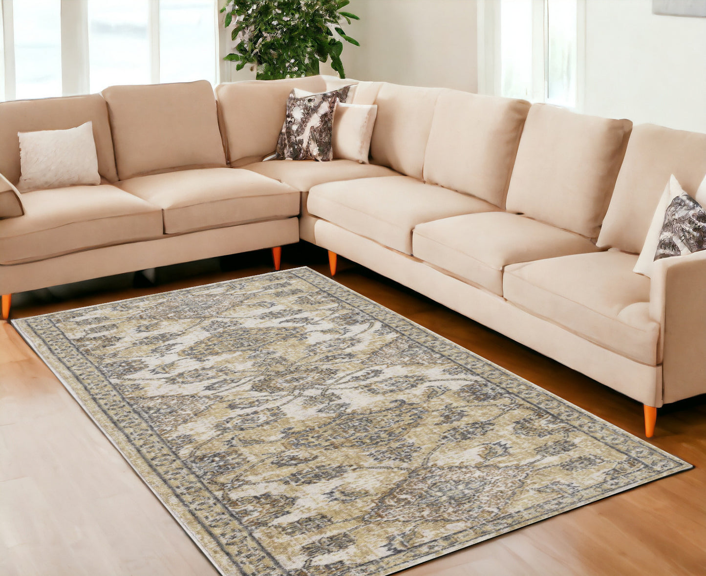 2' X 3' Ivory Wool Floral Vines Area Rug