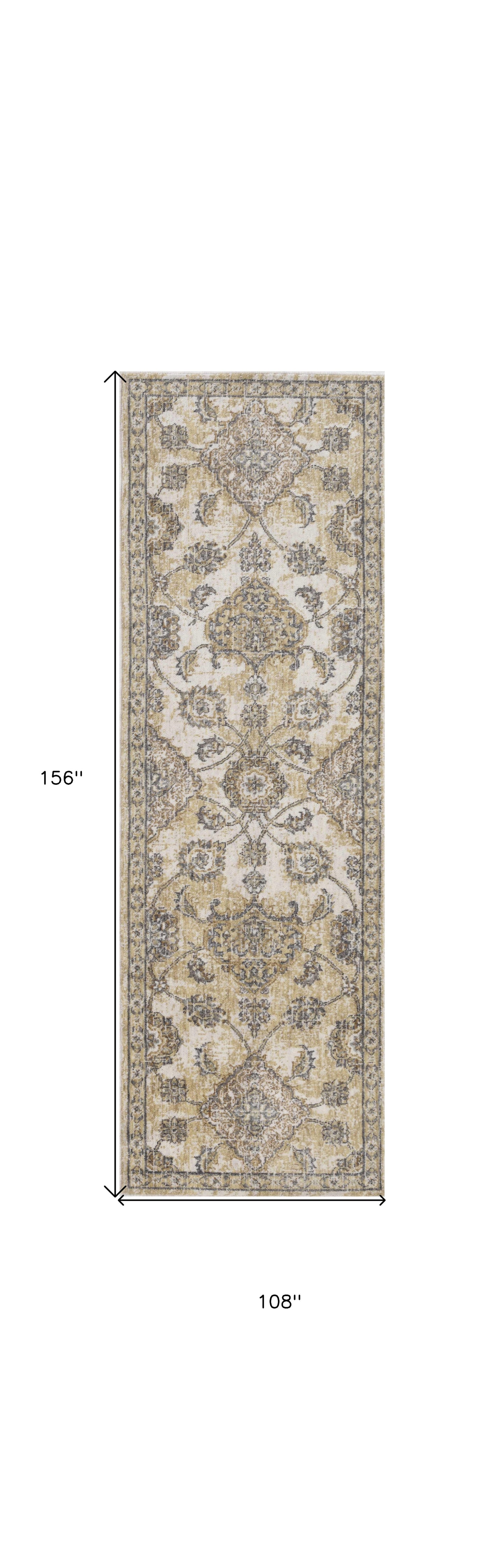 2' X 3' Ivory Wool Floral Vines Area Rug