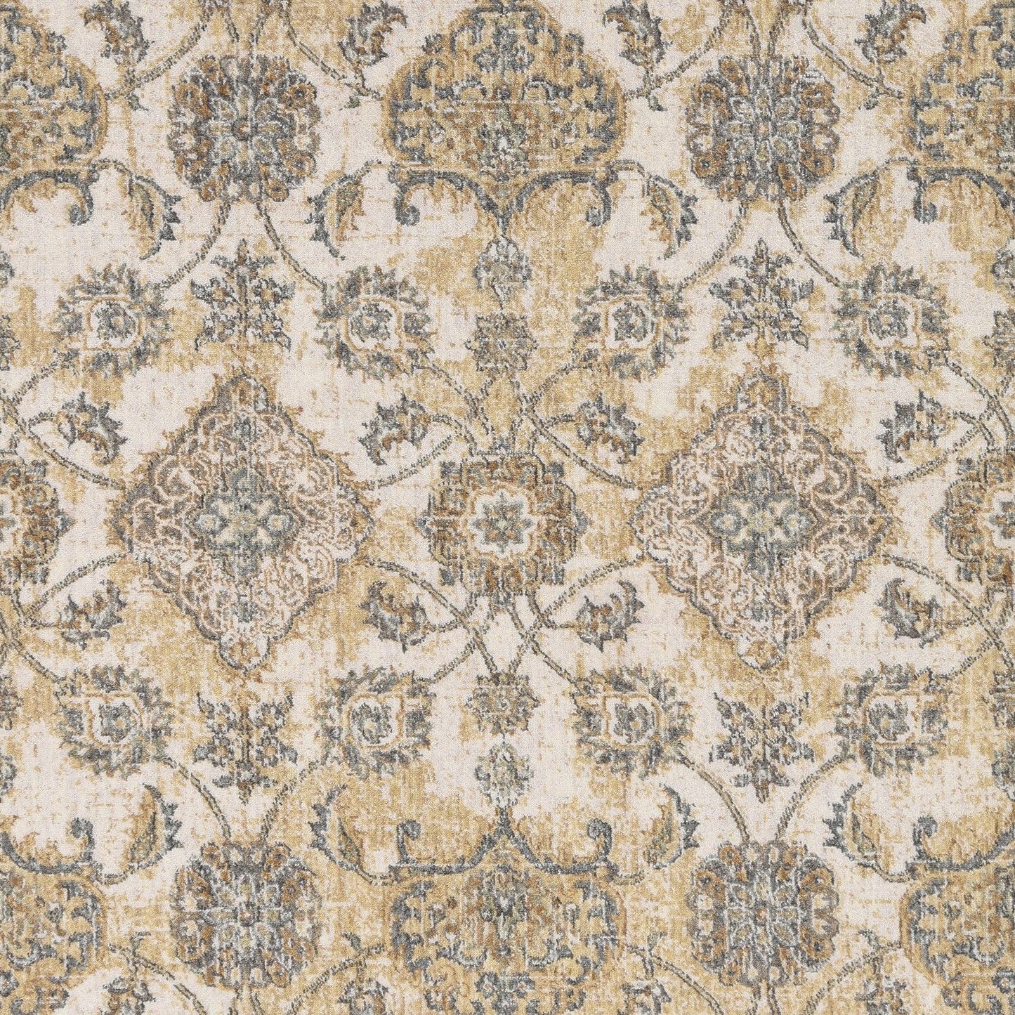 7' Ivory Beige And Gray Wool Floral Medallion Runner Rug