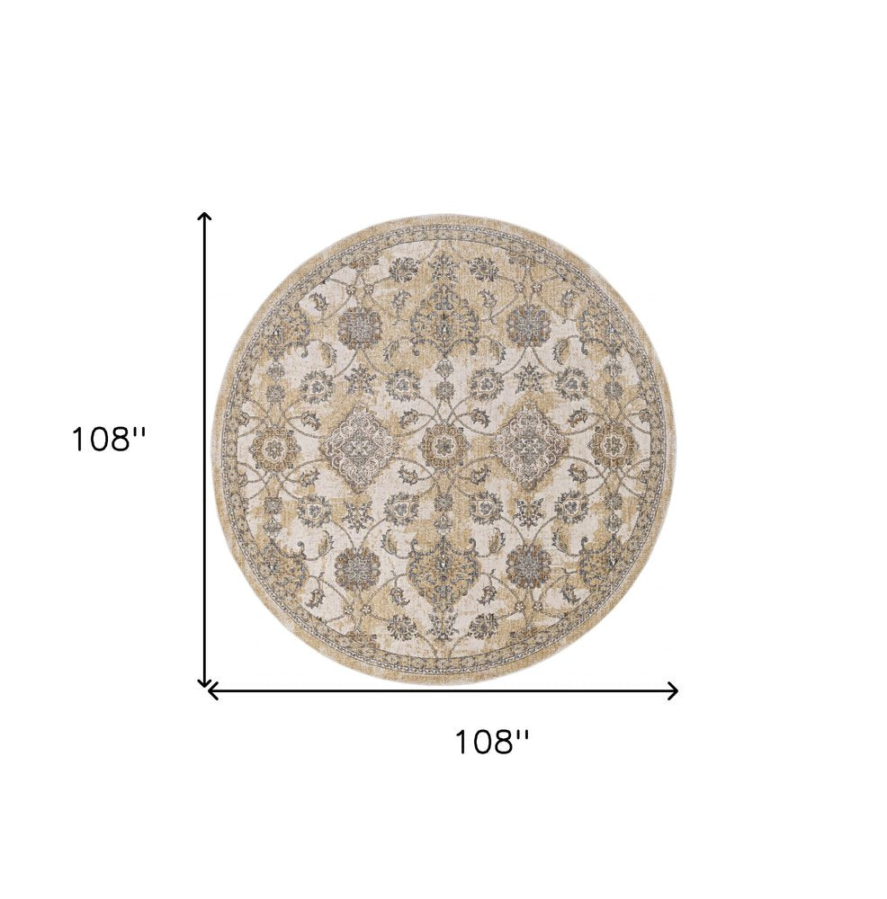 7' Ivory Beige And Gray Wool Floral Medallion Runner Rug