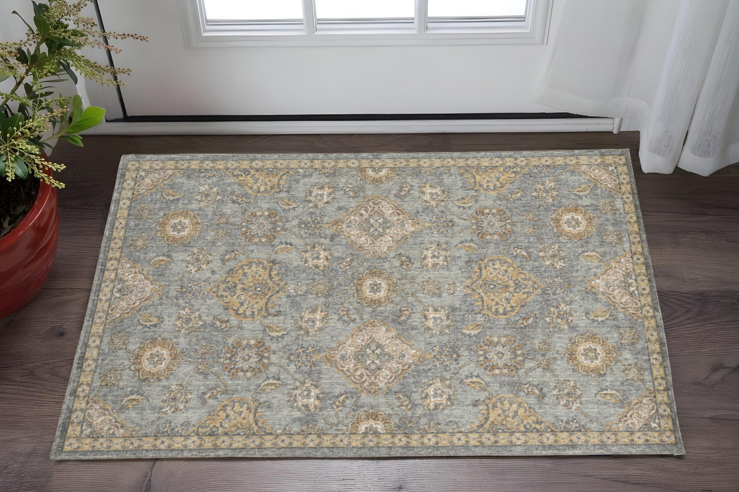 8' Sage Orange And White Wool Floral Distressed Runner Rug