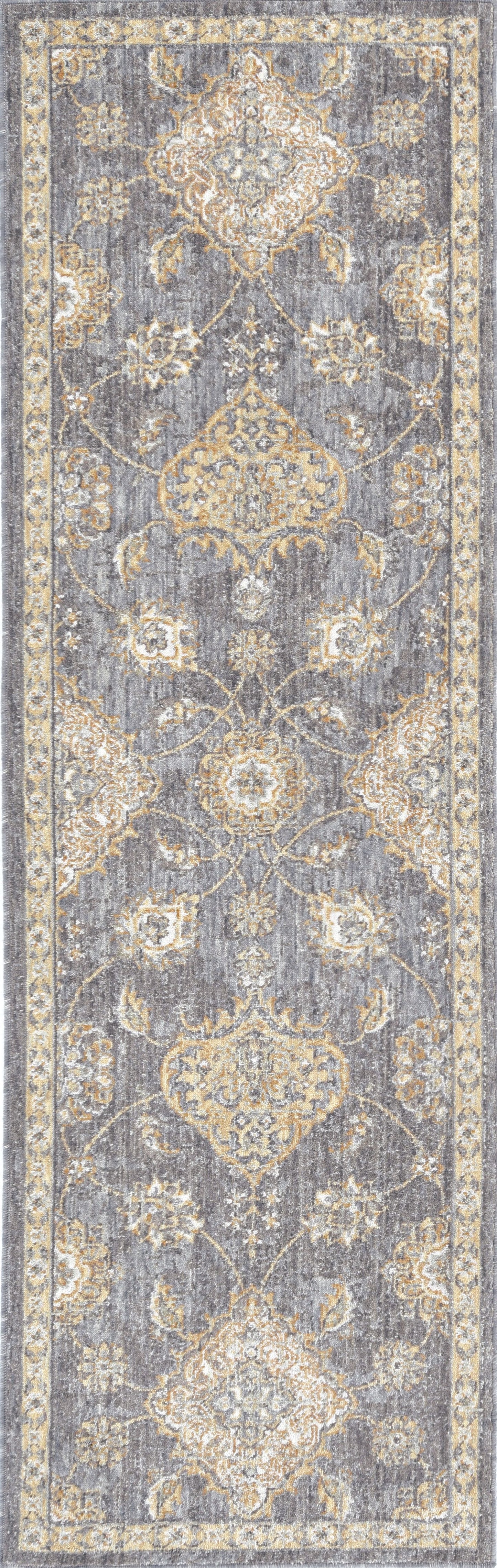 8' Sage Orange And White Wool Floral Distressed Runner Rug