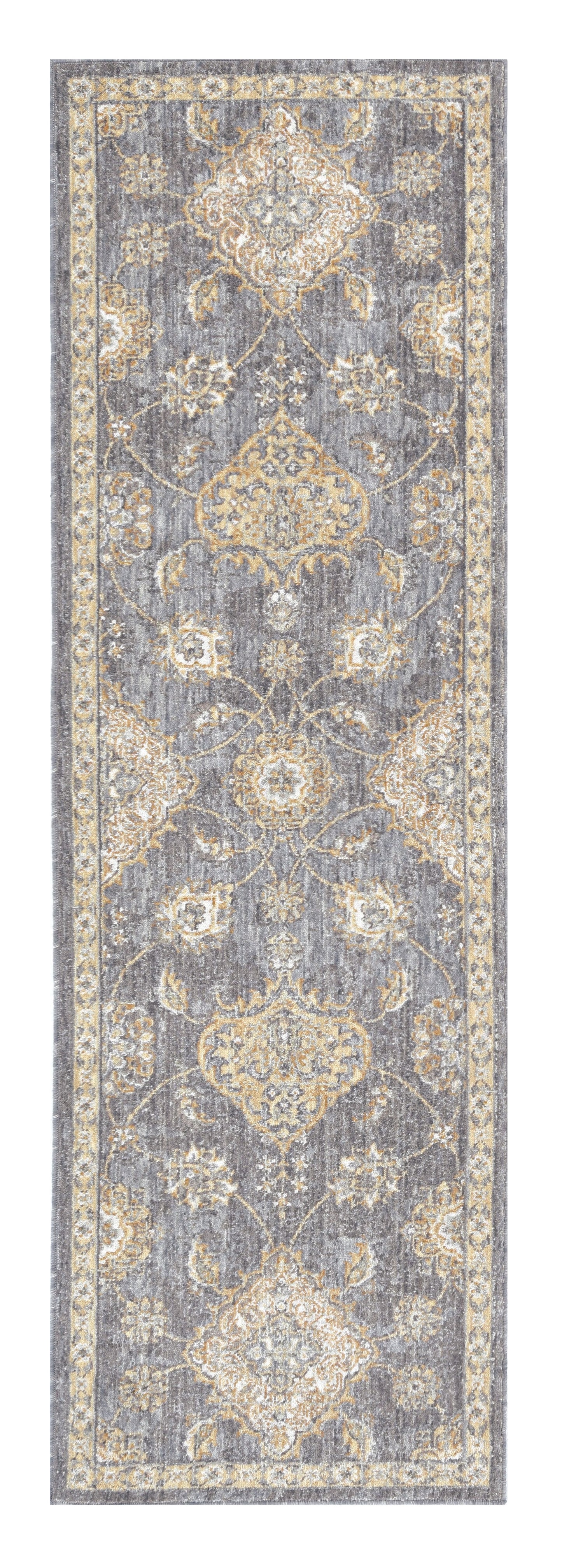8' Sage Orange And White Wool Floral Distressed Runner Rug