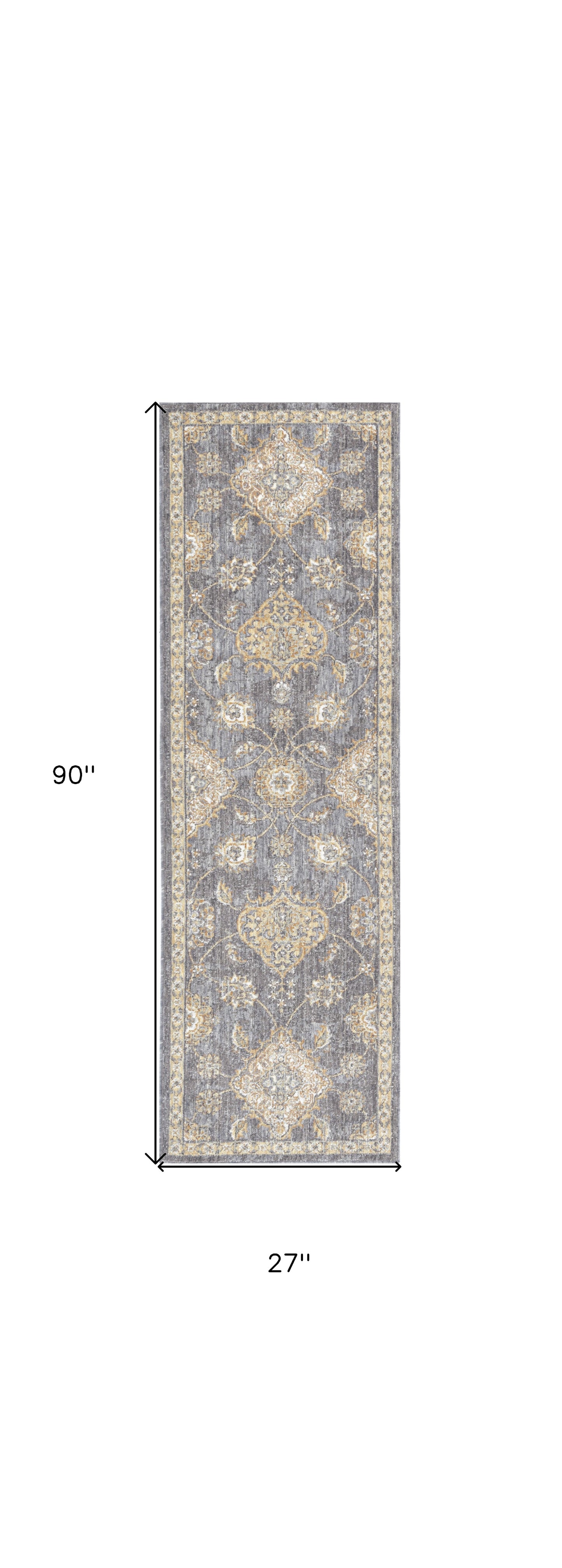 8' Sage Orange And White Wool Floral Distressed Runner Rug
