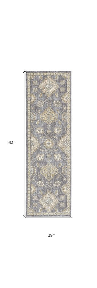 8' Sage Orange And White Wool Floral Distressed Runner Rug