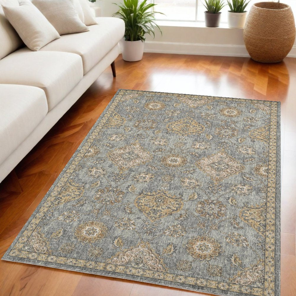 8' Sage Orange And White Wool Floral Distressed Runner Rug