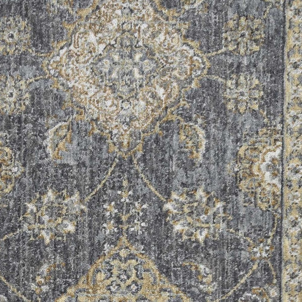 7' Sage And Slate Gray Wool Floral Medallion Runner Rug