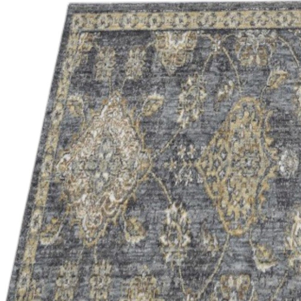 7' Sage And Slate Gray Wool Floral Medallion Runner Rug