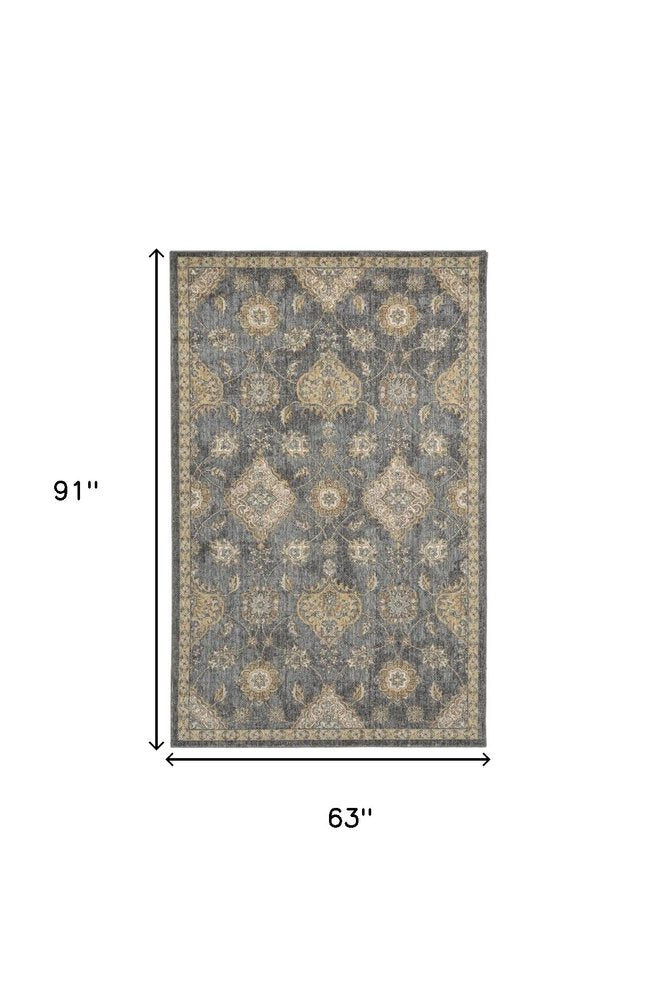 7' Sage And Slate Gray Wool Floral Medallion Runner Rug