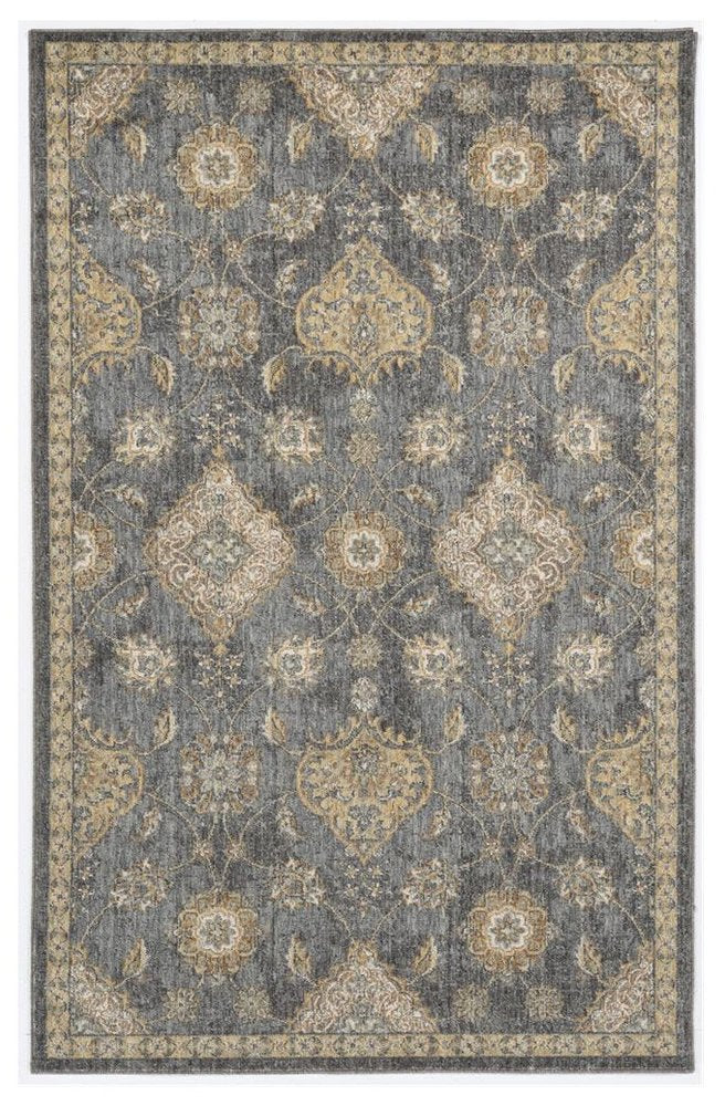 7' Sage And Slate Gray Wool Floral Medallion Runner Rug