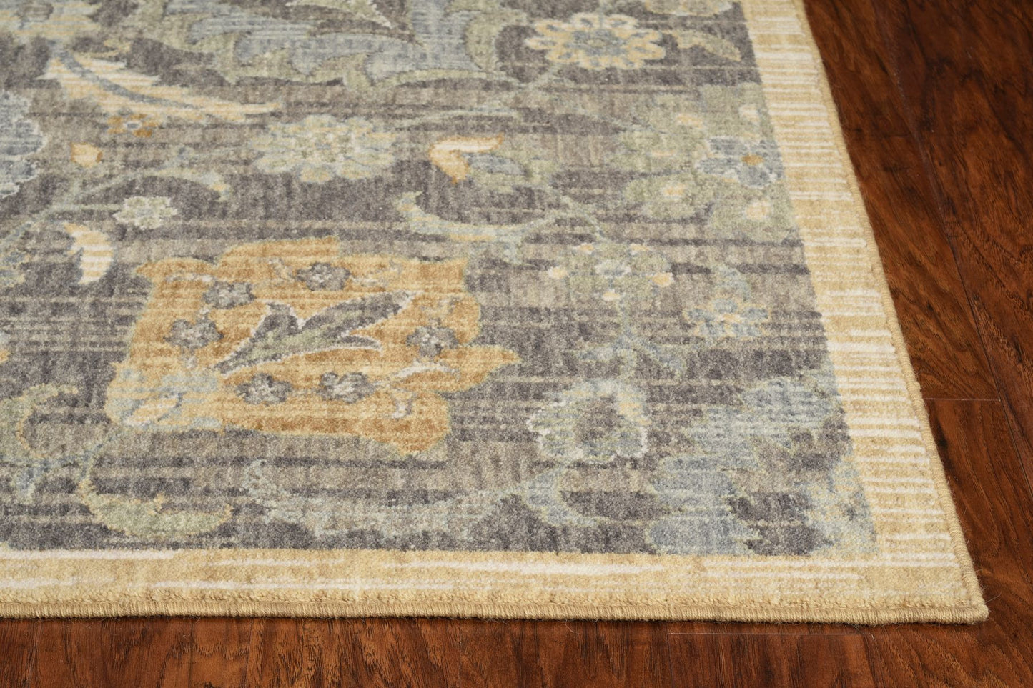 8' Taupe Orange And Gray Wool Floral Distressed Runner Rug