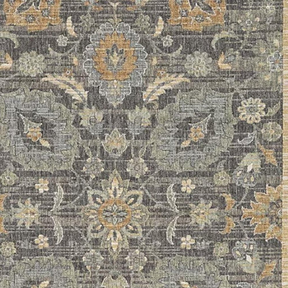 8' Taupe Orange And Gray Wool Floral Distressed Runner Rug