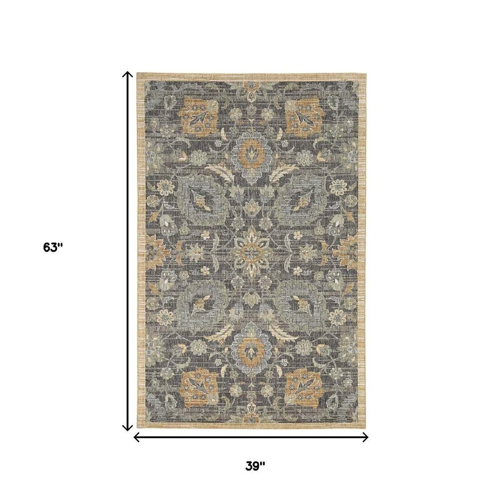 8' Taupe Orange And Gray Wool Floral Distressed Runner Rug
