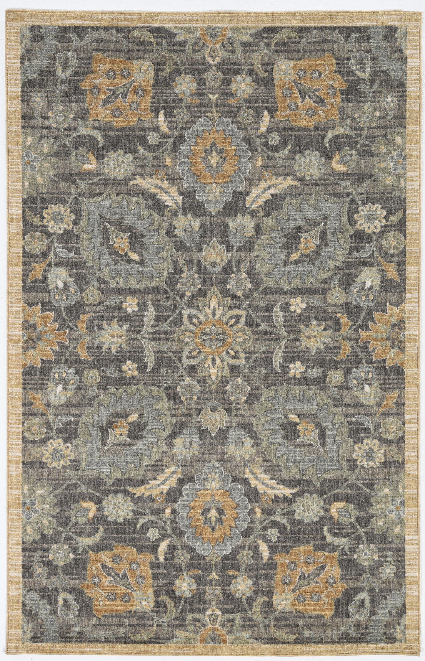8' Taupe Orange And Gray Wool Floral Distressed Runner Rug