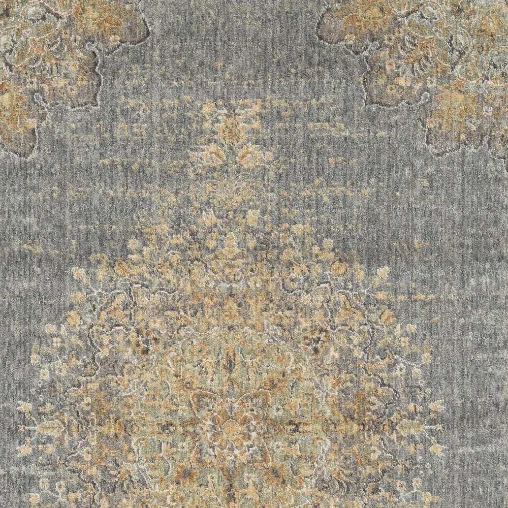 5' X 8' Slate Gray And Orange Wool Medallion Distressed Area Rug