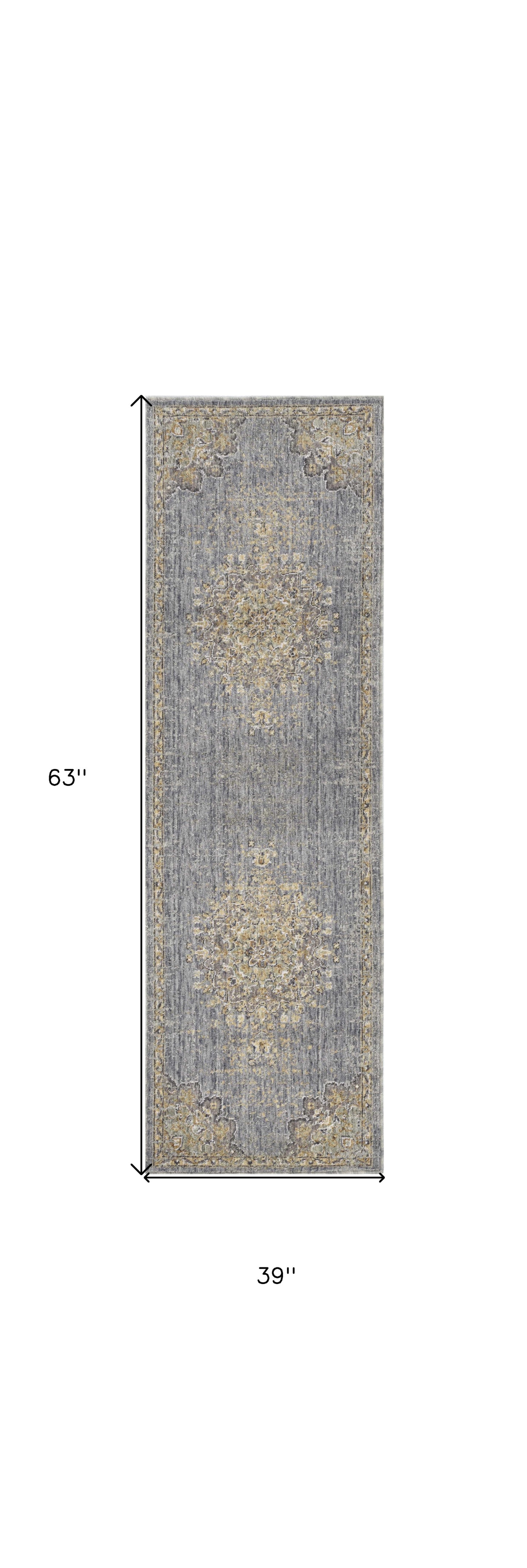 8' Slate Grey Machine Woven Vintage Traditional Indoor Runner Rug