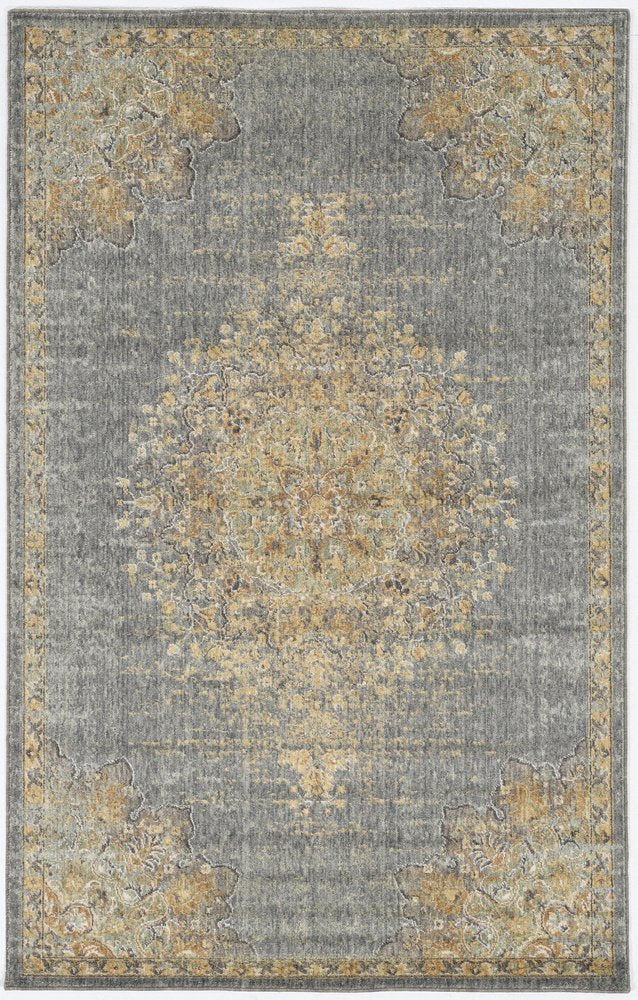 5' X 8' Slate Gray And Orange Wool Medallion Distressed Area Rug