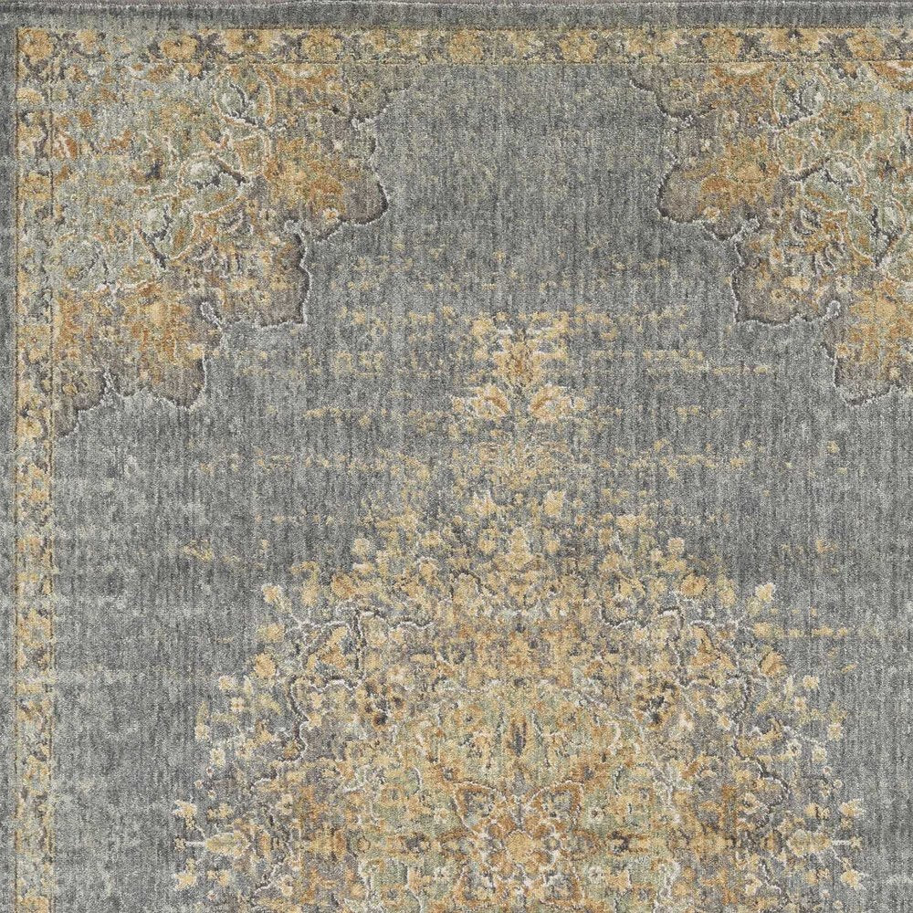 5' X 8' Slate Gray And Orange Wool Medallion Distressed Area Rug