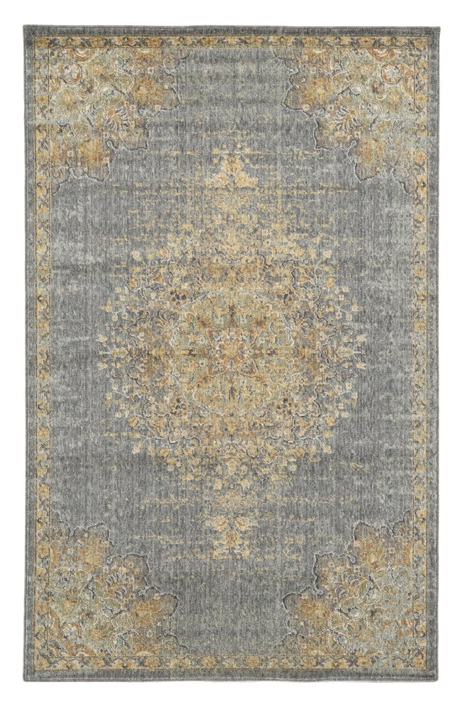 5' X 8' Slate Gray And Orange Wool Medallion Distressed Area Rug