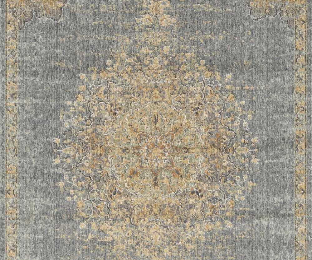 5' X 8' Slate Gray And Orange Wool Medallion Distressed Area Rug