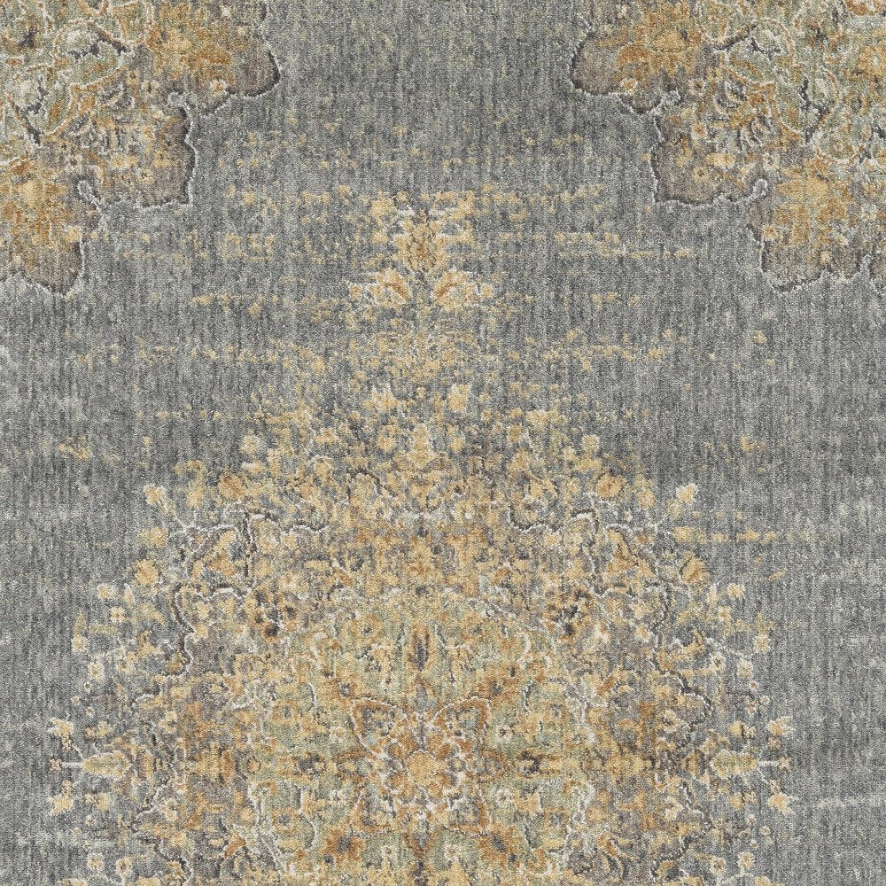 5' X 8' Slate Gray And Orange Wool Medallion Distressed Area Rug