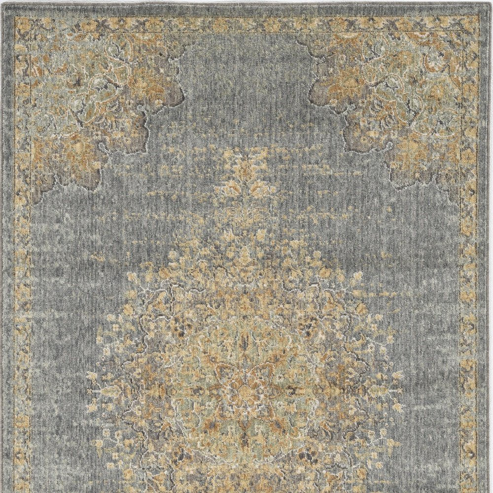 5' X 8' Slate Gray And Orange Wool Medallion Distressed Area Rug