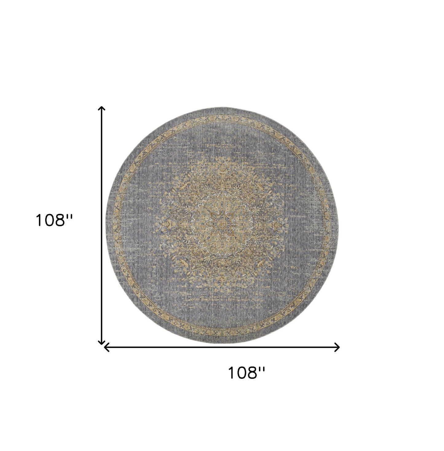 8' Slate Grey Machine Woven Vintage Traditional Indoor Runner Rug