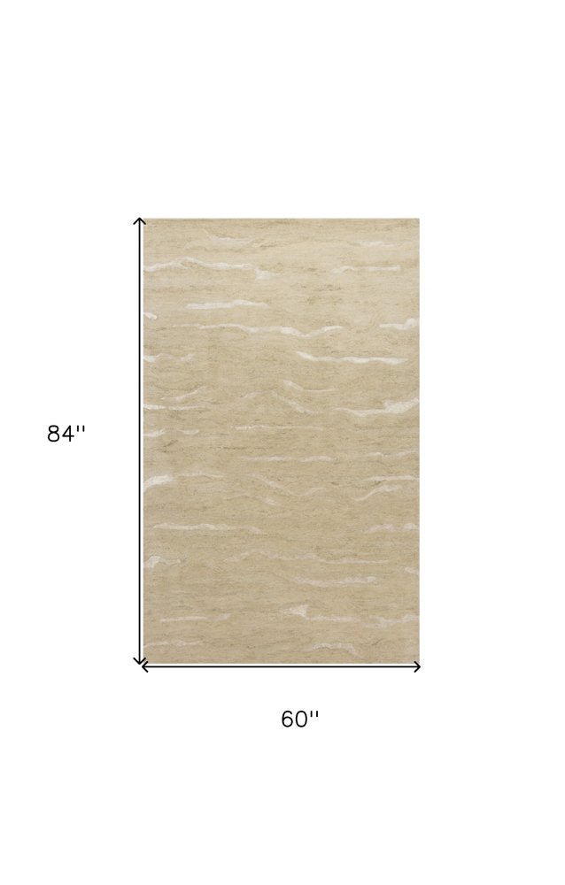 3' X 5' Beige And Ivory Abstract Hand Tufted Area Rug