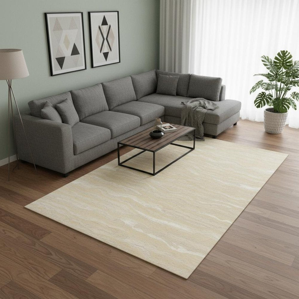 9' X 12' Beige And Ivory Abstract Hand Tufted Area Rug