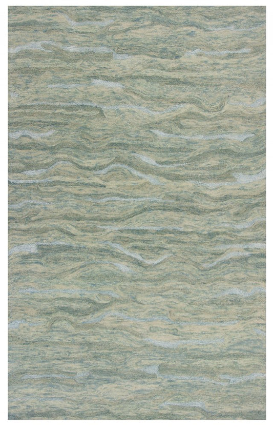 3' X 5' Blue Green And Beige Abstract Hand Tufted Area Rug