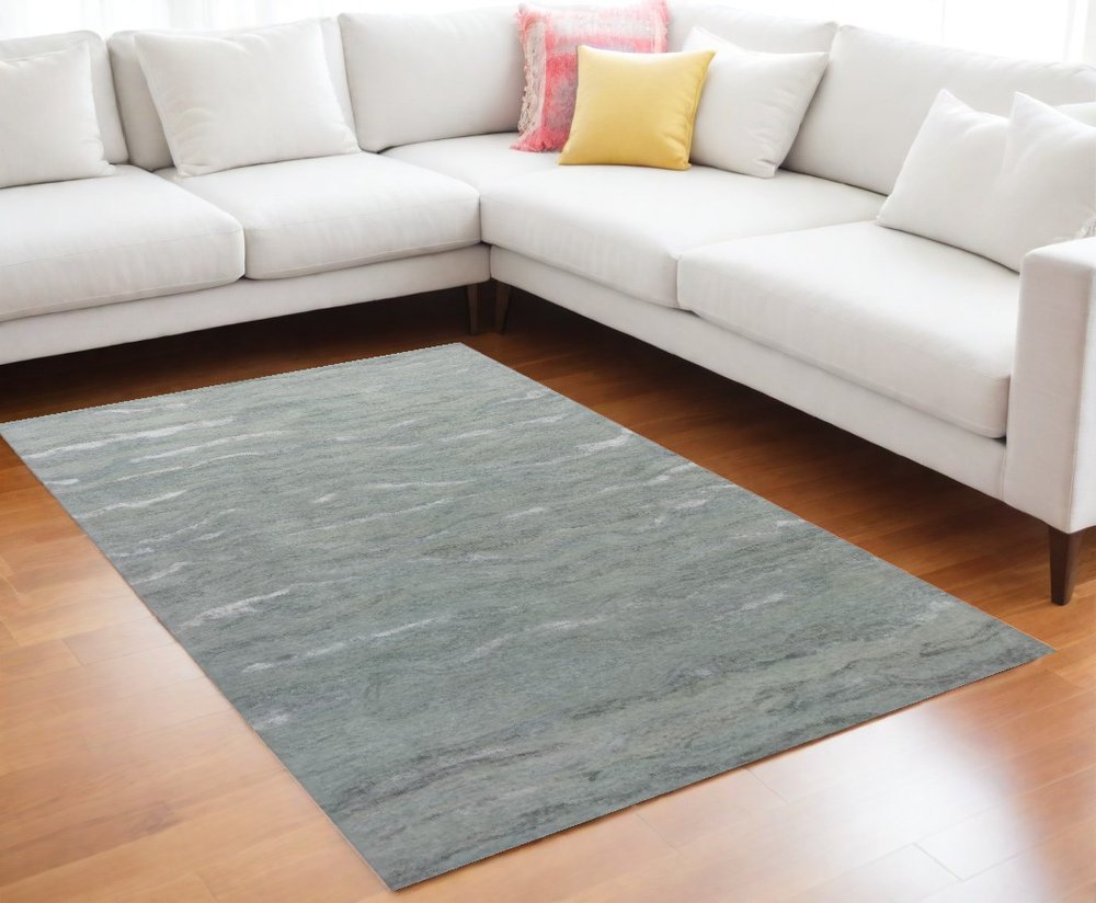 3' X 5' Slate Gray And Ivory Abstract Hand Tufted Area Rug