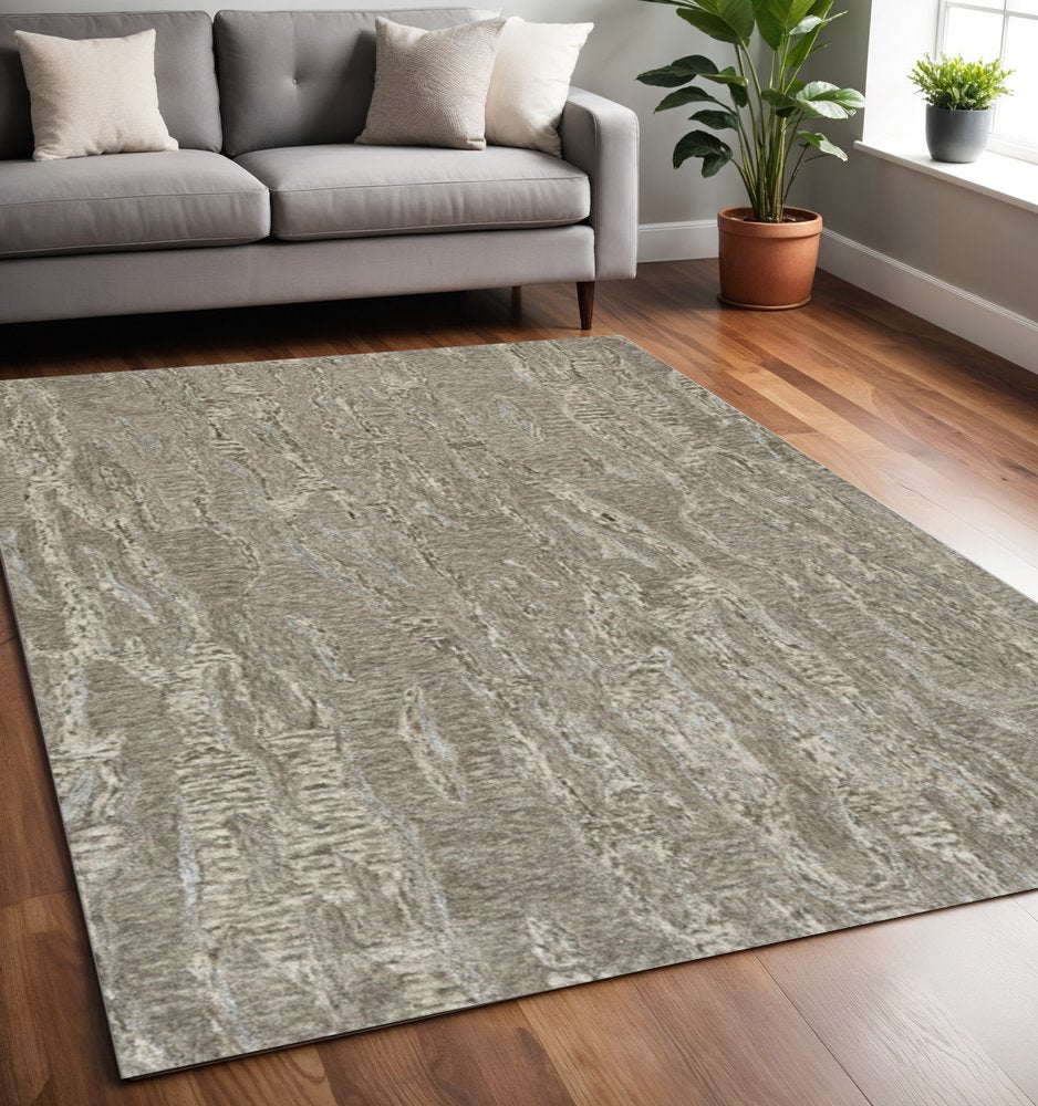 3' X 5' Sand And Gray Abstract Hand Tufted Area Rug