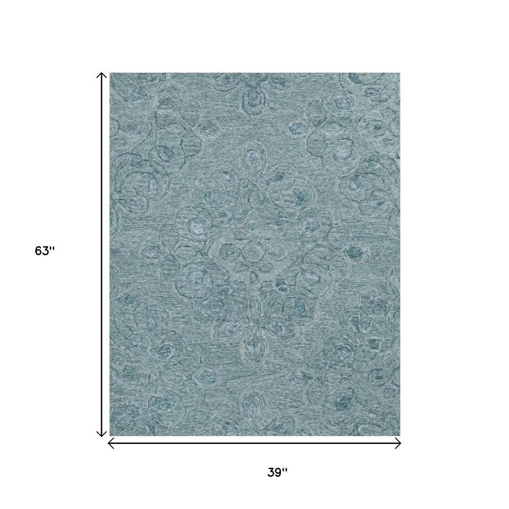 3' X 5' Blue And White Abstract Hand Tufted Area Rug