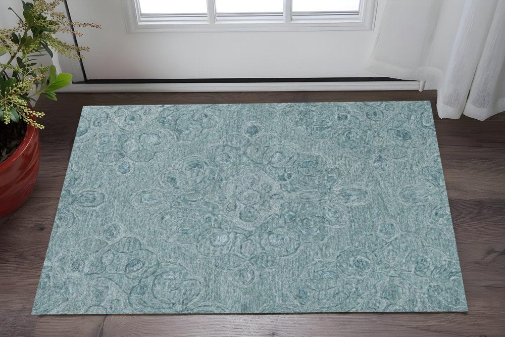 3' X 5' Blue And White Abstract Hand Tufted Area Rug