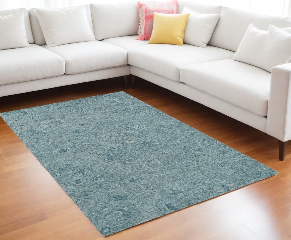 3' X 5' Blue And White Abstract Hand Tufted Area Rug