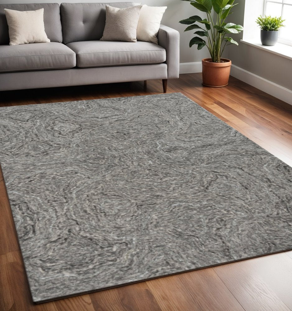 8' X 10' Gray And Dark Gray Wool Abstract Hand Tufted Area Rug