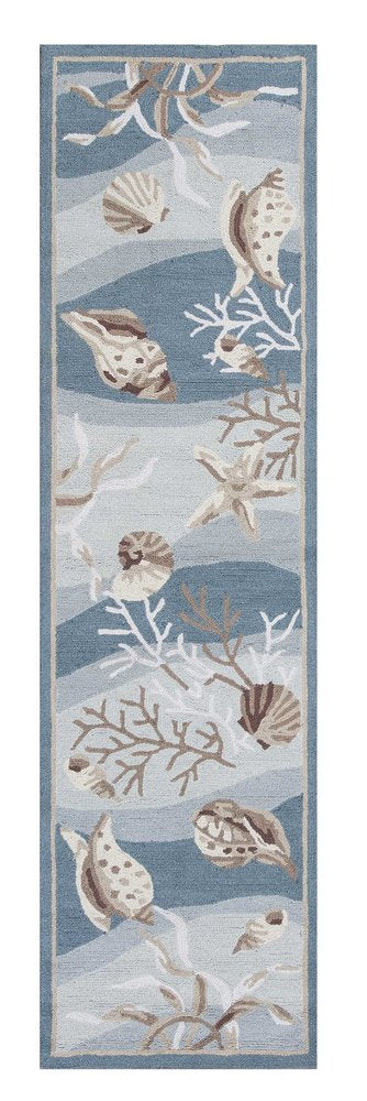 8' Beige Ivory And Brown Seashell and Coral Hand Tufted Runner Rug