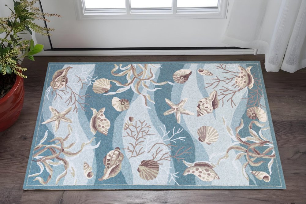 8' Beige Ivory And Brown Seashell and Coral Hand Tufted Runner Rug