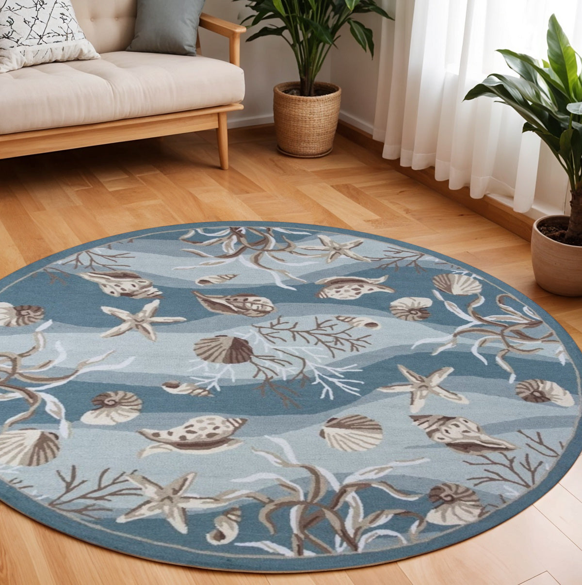 8' Beige Ivory And Brown Seashell and Coral Hand Tufted Runner Rug