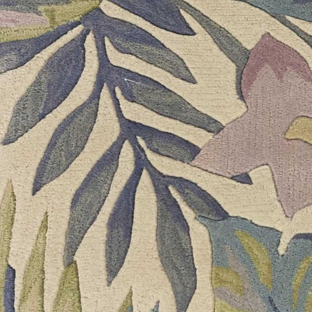 5' X 8' Green Pink And Purple Wool Tropical Botanical Hand Tufted Area Rug