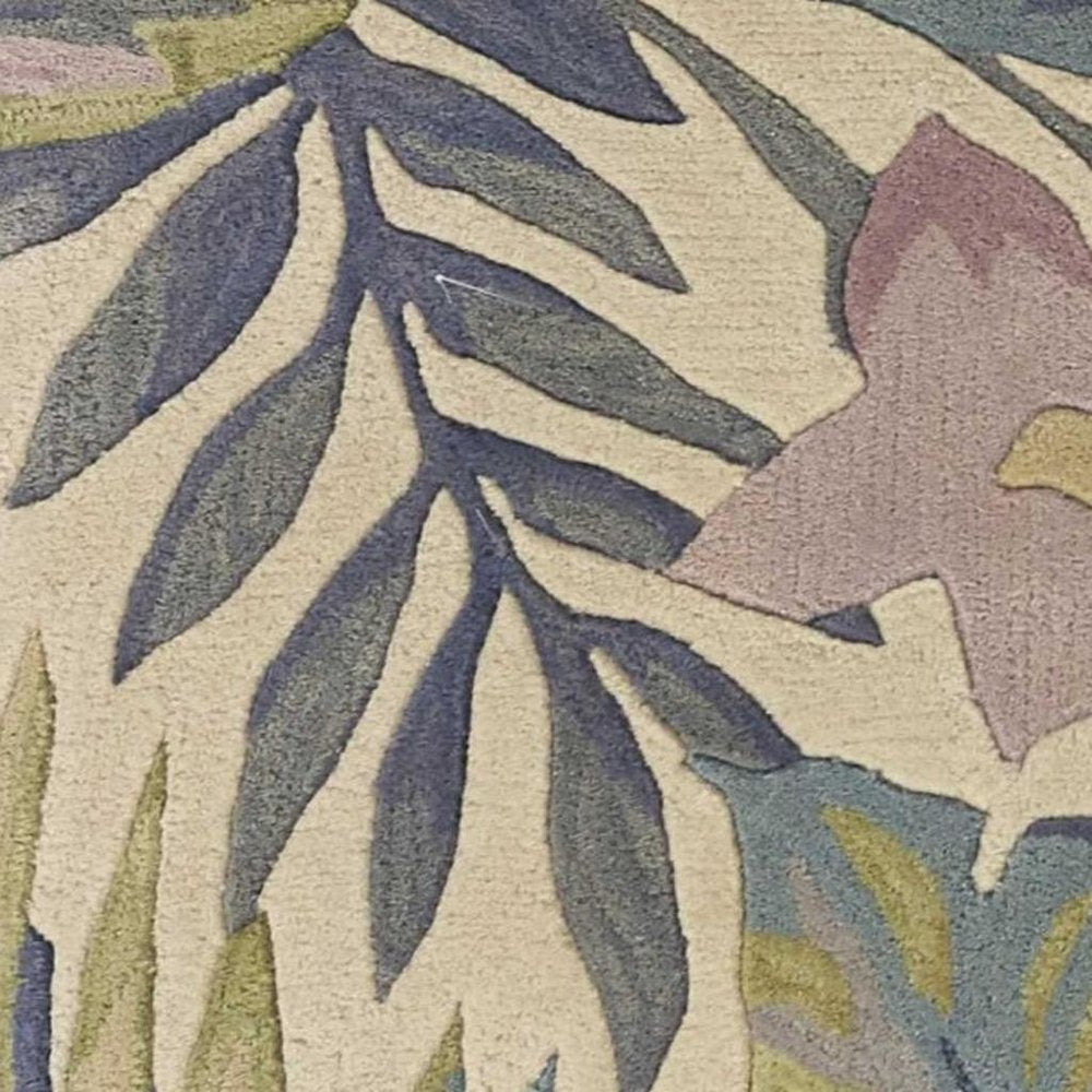 5' X 8' Green Pink And Purple Wool Tropical Botanical Hand Tufted Area Rug