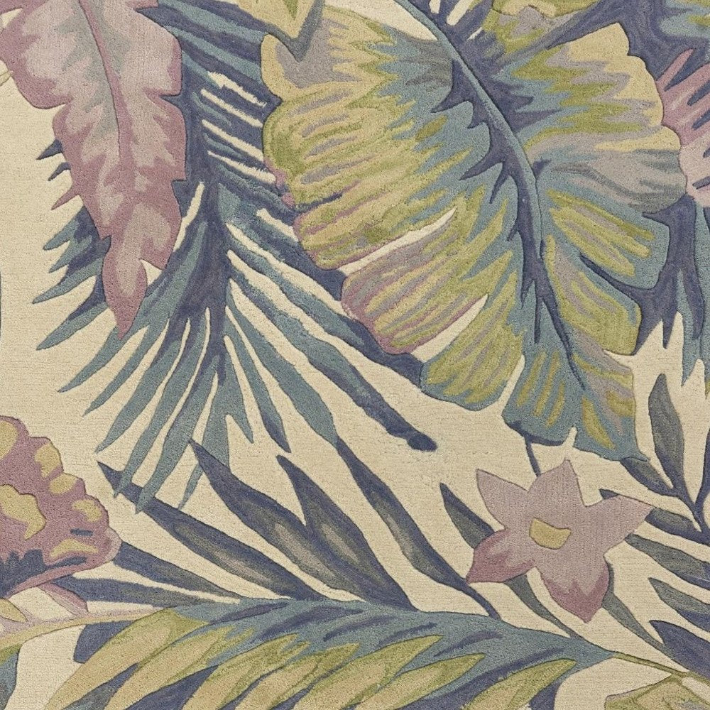 5' X 8' Green Pink And Purple Wool Tropical Botanical Hand Tufted Area Rug