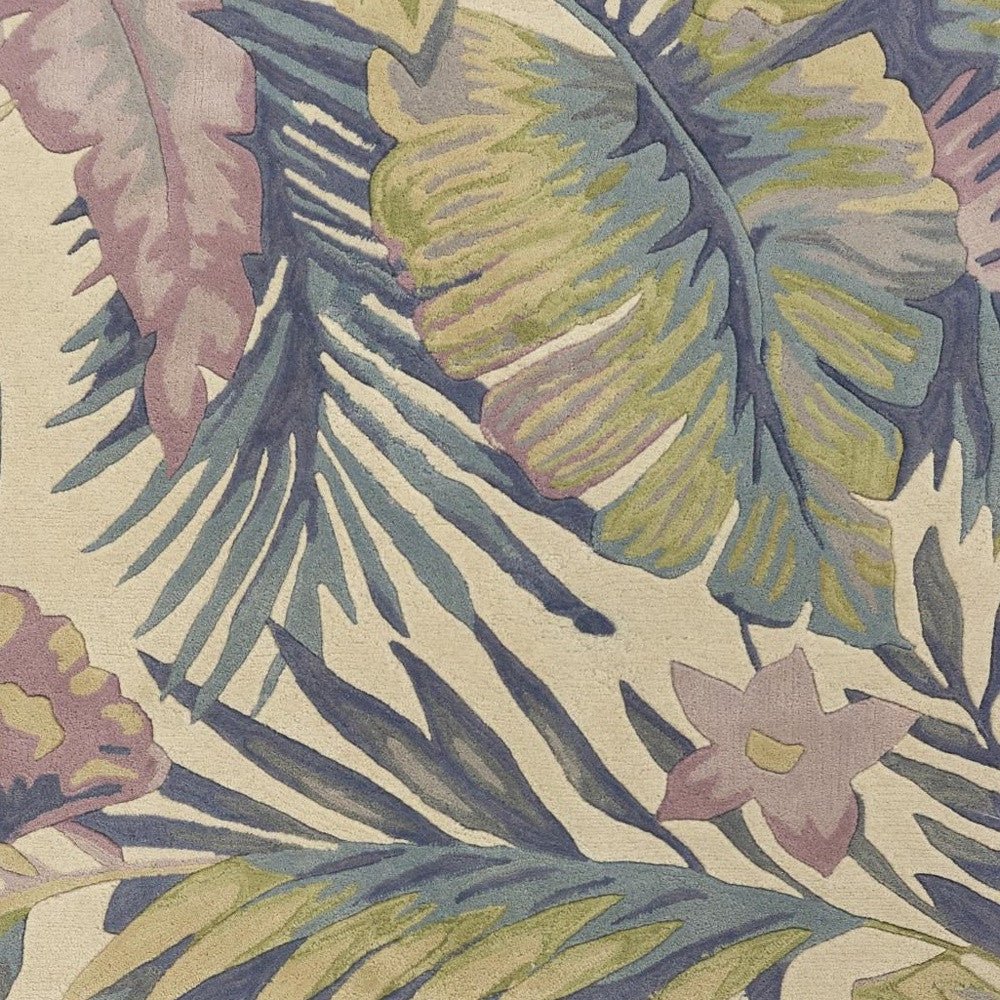 5' X 8' Green Pink And Purple Wool Tropical Botanical Hand Tufted Area Rug