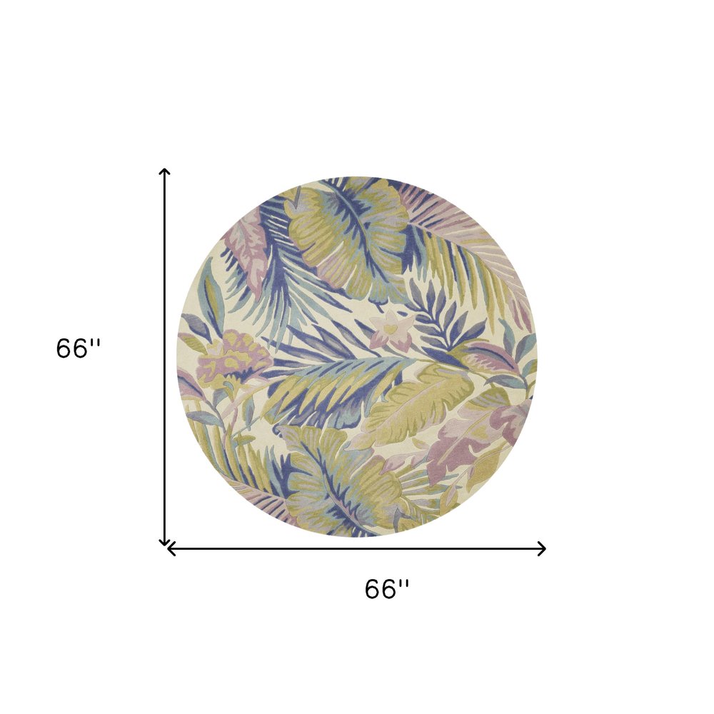 5' X 8' Green Pink And Purple Wool Tropical Botanical Hand Tufted Area Rug